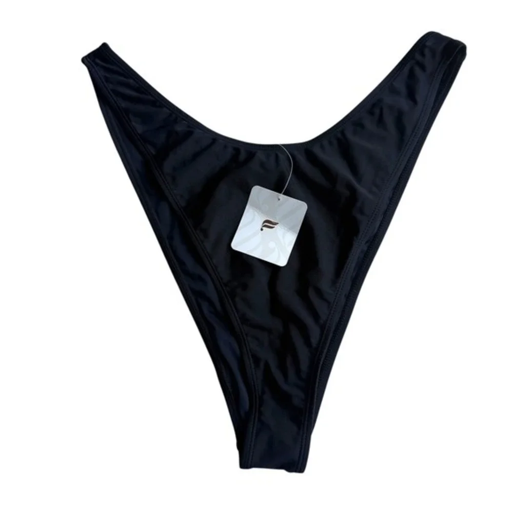 NWT Fabletics NOA High Cut Swim Brief Bikini Bottom Black Size XXL